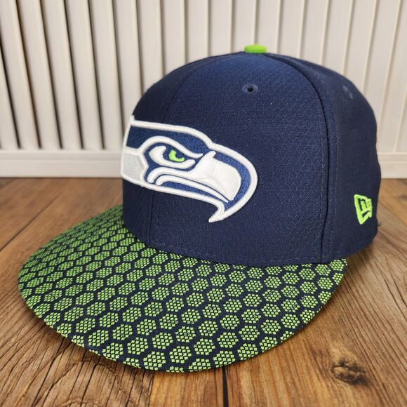 Seattle Seahawks New Era 59fifty Size 7 3/8 Hat Cap Blue Green Hex Tech Sideline - Picture 1 of 11